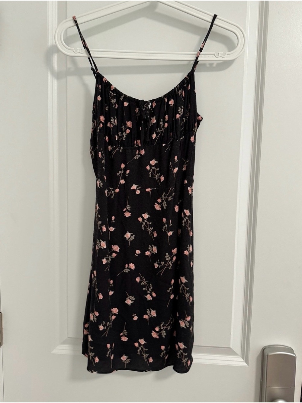 Aritzia Black Mini Dress with Pink Floral Print